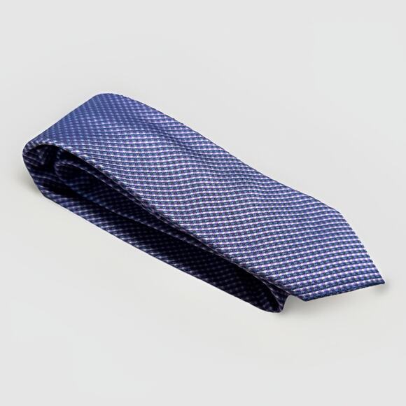 Pronto Uomo 100% Silk Tie Platinum Purple & Blue Check Hand Made 3.5” x 60” - Picture 1 of 7